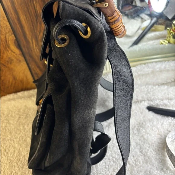 GUCCI Black Leather Suede Bamboo Top Handle Backpack Excellent Condition Black - Picture 7 of 12